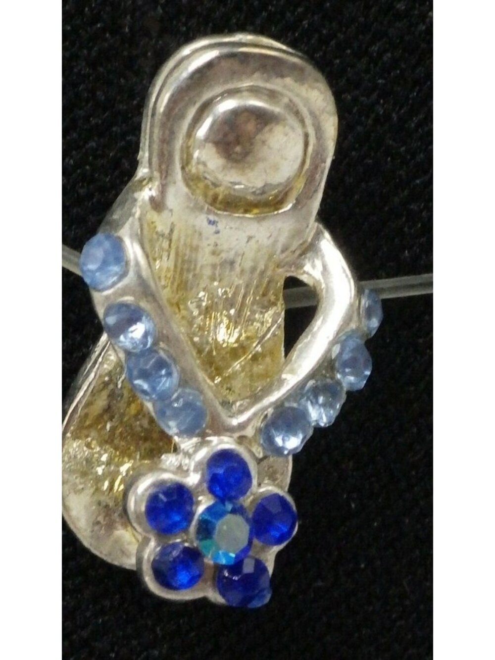 Flip Flop Rhinestone Charm Silver Tone Blue Crystals Small Accent Jewelry